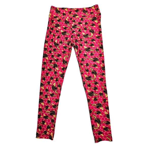 LuLaRoe TC Leggings Tall & Curvy Pink Bee Hive Design #142161 NWOT Poly/Spandex - Picture 1 of 7